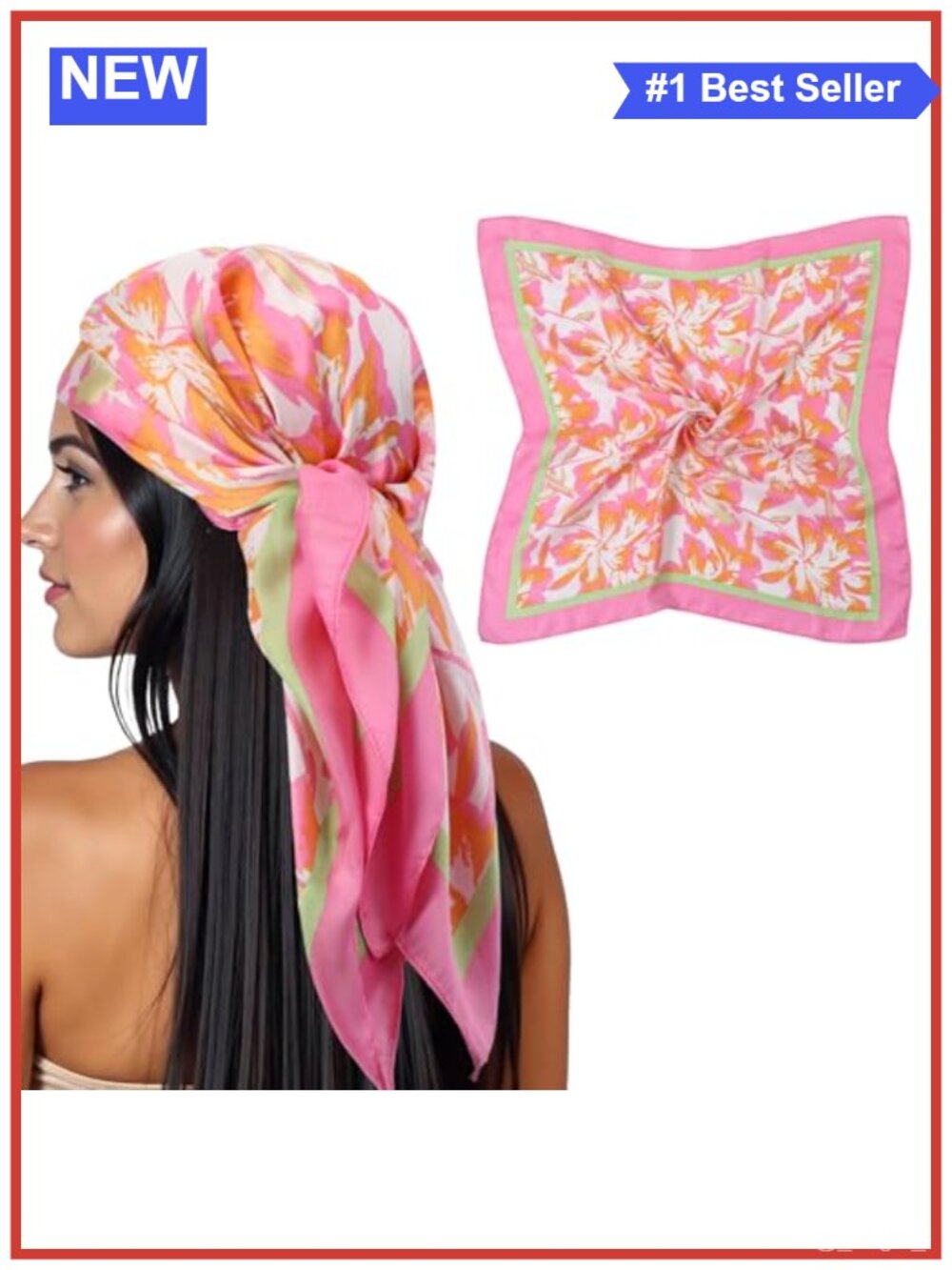 27.5" Square Satin Silk Feeling Head Scarf Neck Wrap for Women